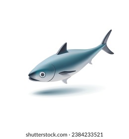 Oceanic fish tuna 3d. Sea Atlantic fish type for concept of healthy food, restaurants, sale of fresh seafood, design. Tuna on a white background.