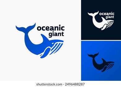 Plantilla del logotipo de la ballena gigante oceánica: evoca la majestuosidad del asombro, ideal para grupos de conservación marina o marcas con temática oceánica. Vector EPS en capas