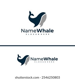 Oceanic Giant Whale Logo, Vektorgrafik. Design-Konzeptvorlage für Whale-Fische