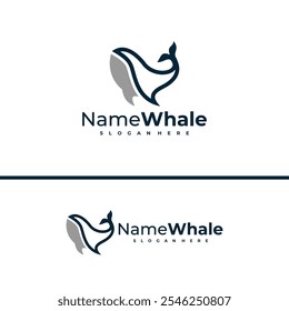 Oceanic Giant Whale Logo, Vektorgrafik. Design-Konzeptvorlage für Whale-Fische