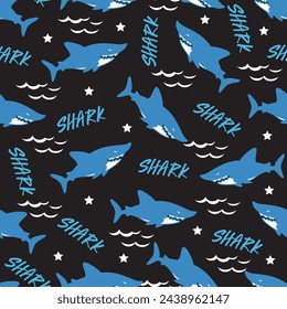 Oceanic Predator Abstract Blue Sharks Fish Pattern can be use for background and apparel design