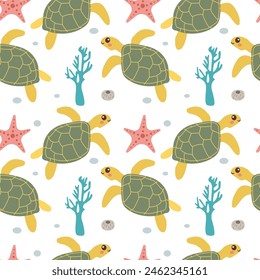 Oceanic turtle pattern. Vector illustration , perfect for wallpaper, fabric, or thematic designs.