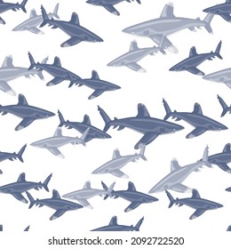 Oceanic whitetip shark seamless pattern in scandinavian style. Marine animals background. Vector illustration for children funny textile prints, fabric, banners, backdrops and wallpapers.