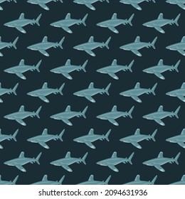 Oceanic whitetip shark seamless pattern in scandinavian style. Marine animals background. Vector illustration for children funny textile prints, fabric, banners, backdrops and wallpapers.