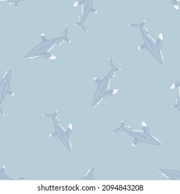 Oceanic whitetip shark seamless pattern in scandinavian style. Marine animals background. Vector illustration for children funny textile prints, fabric, banners, backdrops and wallpapers.