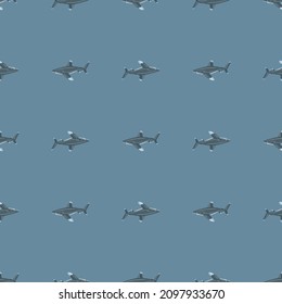 Oceanic whitetip shark seamless pattern in scandinavian style. Marine animals background. Vector illustration for children funny textile prints, fabric, banners, backdrops and wallpapers.
