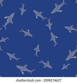 Oceanic whitetip shark seamless pattern in scandinavian style. Marine animals background. Vector illustration for children funny textile prints, fabric, banners, backdrops and wallpapers.