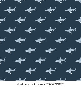 Oceanic whitetip shark seamless pattern in scandinavian style. Marine animals background. Vector illustration for children funny textile prints, fabric, banners, backdrops and wallpapers.