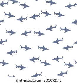 Oceanic whitetip shark seamless pattern in scandinavian style. Marine animals background. Vector illustration for children funny textile prints, fabric, banners, backdrops and wallpapers.