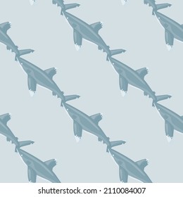 Oceanic whitetip shark seamless pattern in scandinavian style. Marine animals background. Vector illustration for children funny textile prints, fabric, banners, backdrops and wallpapers.