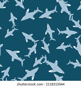 Oceanic whitetip shark seamless pattern in scandinavian style. Marine animals background. Vector illustration for children funny textile prints, fabric, banners, backdrops and wallpapers.
