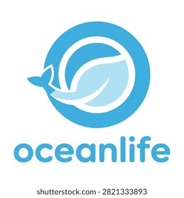 Oceanlife logo featuring a blue whale and leaf in a circular design on white background