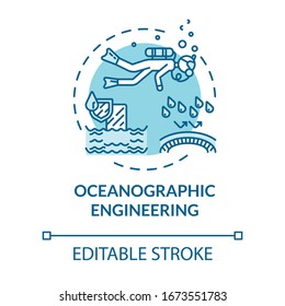 Oceanographic engineering turquoise concept icon. Exploring underwater ecosystem. Oceanography idea thin line illustration. Vector isolated outline RGB color drawing. Editable stroke