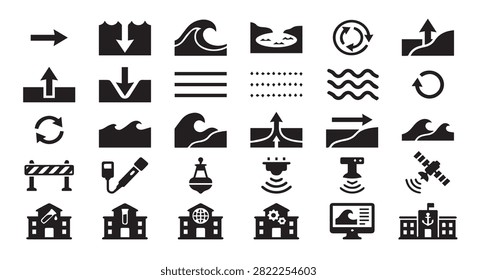 Oceanography and marine research data symbols with oceanography, research