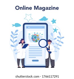 Oceanologist online service or platform. Practical studying all aspects of the world's ocean. Online magazine. Isolated vector illustration
