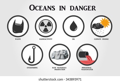 oceans in danger icons flat design 