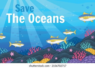 Oceans Day Banner Design Illustration Save Stock Vector (Royalty Free ...