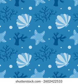 Oceans Seamless Pattern Design Featuring Ocean Decorative Elements in a Cartoon Flat Style Template Illustration