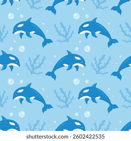 Oceans Seamless Pattern Design Featuring Ocean Decorative Elements in a Cartoon Flat Style Template Illustration