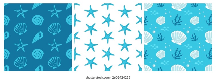 Oceans Seamless Pattern Design Featuring Ocean Decorative Elements in a Cartoon Flat Style Template Illustration