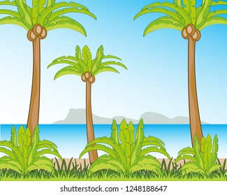 Oceanside with beach and palm on background epidemic deathes
