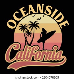 Oceanside California retro t-shirt design and typography   