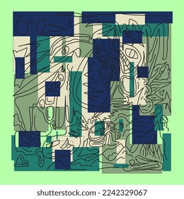 Ocean-themed illustration with an abstract and minimalistic design background