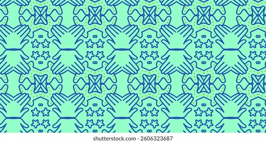 Ocean-Themed Seamless Pattern with Hand and Starfish Motif