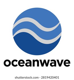 Oceanwave company logo featuring a blue circle with white wavy lines on a white background