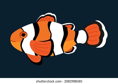 Ocellaris clown fish in flat cartoon style. Isolated vector.