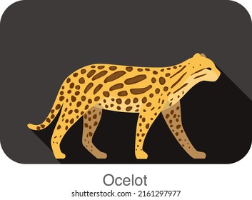 Ocelot cat walking side flat 3D icon design