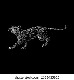 ocelot hand drawing vector isolated on black background.