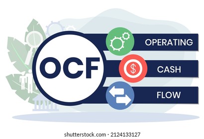 OCF - operating cash flow. Platform. business concept background. Vector illustration for website banner, marketing materials, business presentation, online advertising