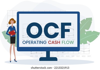 OCF - operating cash flow. Platform. business concept background. Vector illustration for website banner, marketing materials, business presentation, online advertising