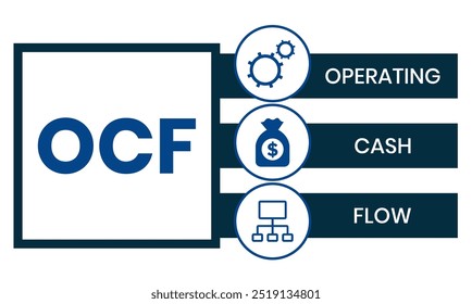 OCF - operating cash flow. Platform. business concept background. Vector illustration for website banner, marketing materials, business presentation, online advertising