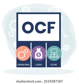 OCF - flujo de caja operativo. Plataforma. fondo de concepto de negocio. Ilustración vectorial para el Anuncio de Sitio web, materiales de marketing, presentación de negocios, publicidad en línea