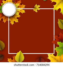 Ocher autumn background with colorful maple and birch leaves. Vector illustration.
