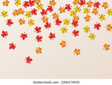 Ocher Floral Background BeigeVector. Plant Isolated Template. Autumnal Bright Foliage. September Leaf Card.