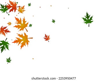 Ocher Floral Background White Vector. Foliage Seasonal Texture. Brown Nature. Beautiful Illustration. Colorful Leaf Flying.
