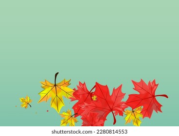 Ocher Foliage Background Green Vector. Floral Bright Design. Brown Canadian Leaf. Collection Leaves Illustration.