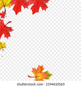 Ocher Foliage Background Transparent Vector. Plant Nature Template. Orange Bright Leaf. Pattern Leaves Card.