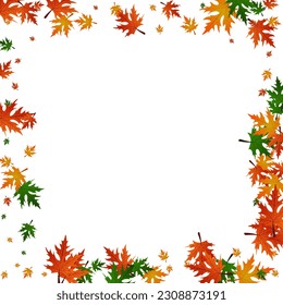 Ocher Foliage Background White Vector. Maple October Design. Colorful Paper. Bright Texture. Brown Floral Nature.