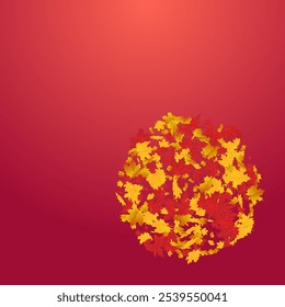 Ocher Foliage Vector Red Background. Pattern Leaves Template. Red Realistic Leaf Design. Bright Card.