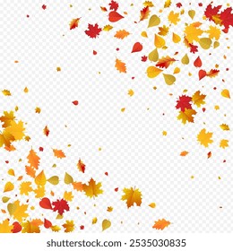 Ocher Foliage Vector Transparent Background. November Leaves Design. Orange Bright Floral Texture. Tree Template.