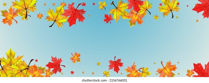 Ocher Leaf Background Blue Vector. Plant Paper Frame. Brown September Foliage. Pattern Leaves Card.