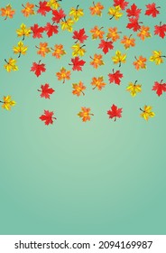 Ocher Leaves Background Green Vector. Plant Beautiful Template. Brown Collection Leaf. Shape Foliage Card.