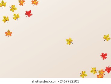 Ocher Plant Background BeigeVector. Foliage Paper Template. Orange Flying Floral. Realistic Leaf Card.