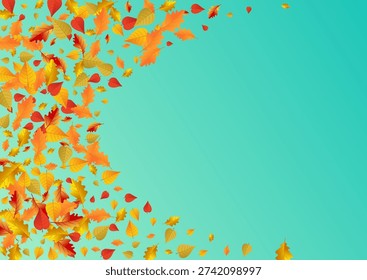 Ocher Plant Vector Blue Background. Isolated Foliage Illustration. Red Down Leaf Frame. November Design.