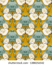 ocher poppies seamless pattern vector floral design primitive scandinavian