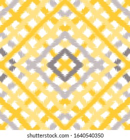 Ocher Tartan Network Vector Seamless Pattern. Gray Creative Plaid Backdrop. Structure Line Background. Curry Cell Tablecloth Wallpaper.